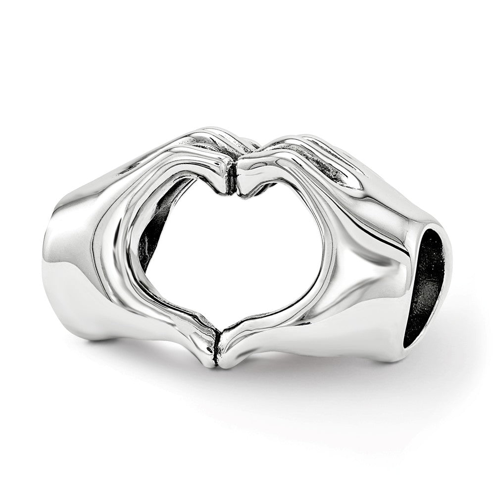 Sterling Silver Polished Heart Hands Bead Charm, Item B12129 by The Black Bow Jewelry Co.