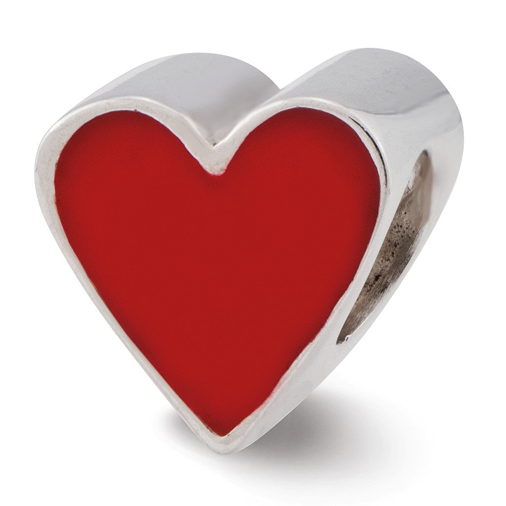 Sterling Silver &amp; Red Enameled Heart Bead Charm, 9mm, Item B12154 by The Black Bow Jewelry Co.