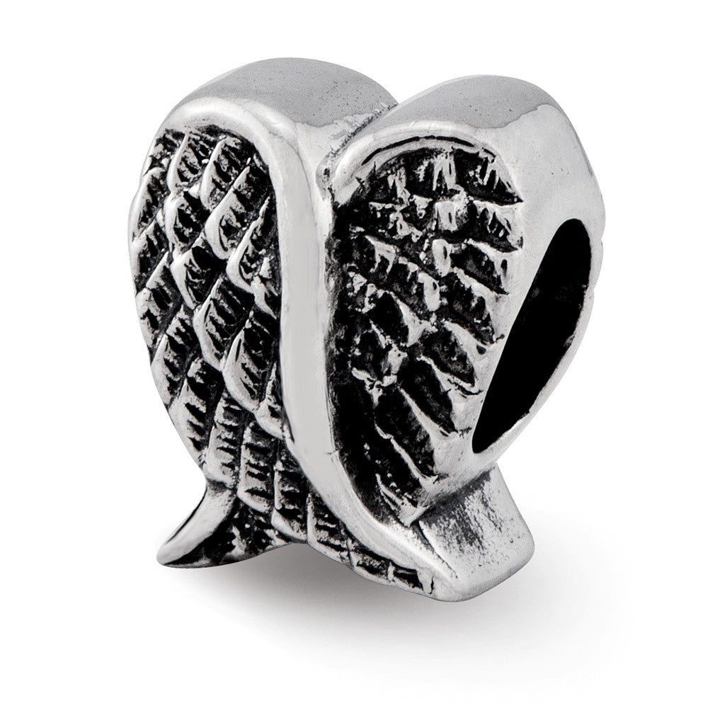 Sterling Silver Antiqued Heart Shaped Wings Bead Charm, Item B12155 by The Black Bow Jewelry Co.