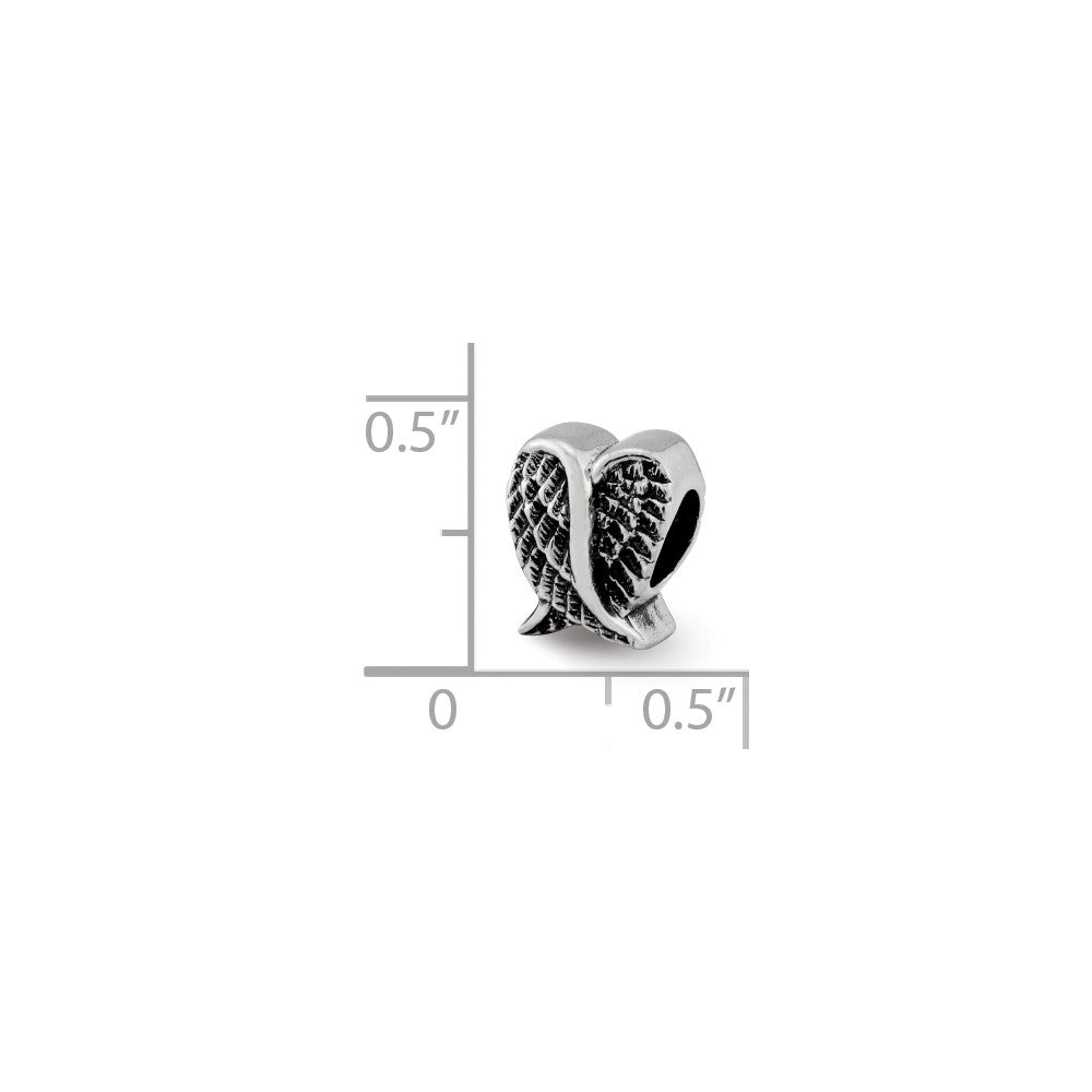 Alternate view of the Sterling Silver Antiqued Heart Shaped Wings Bead Charm by The Black Bow Jewelry Co.