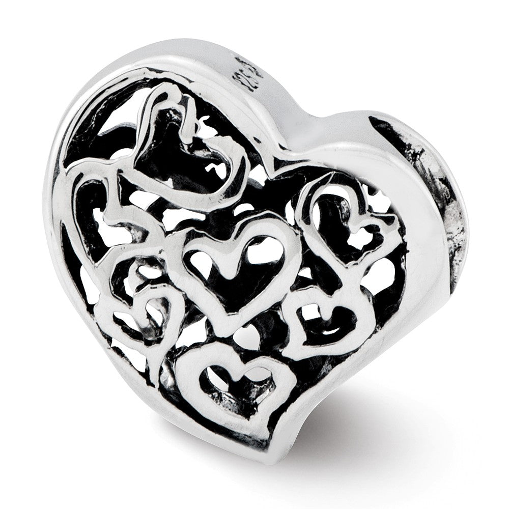 Sterling Silver Asymmetrical Cutout Hearts Bead Charm, Item B12156 by The Black Bow Jewelry Co.