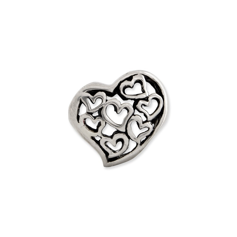 Alternate view of the Sterling Silver Asymmetrical Cutout Hearts Bead Charm by The Black Bow Jewelry Co.