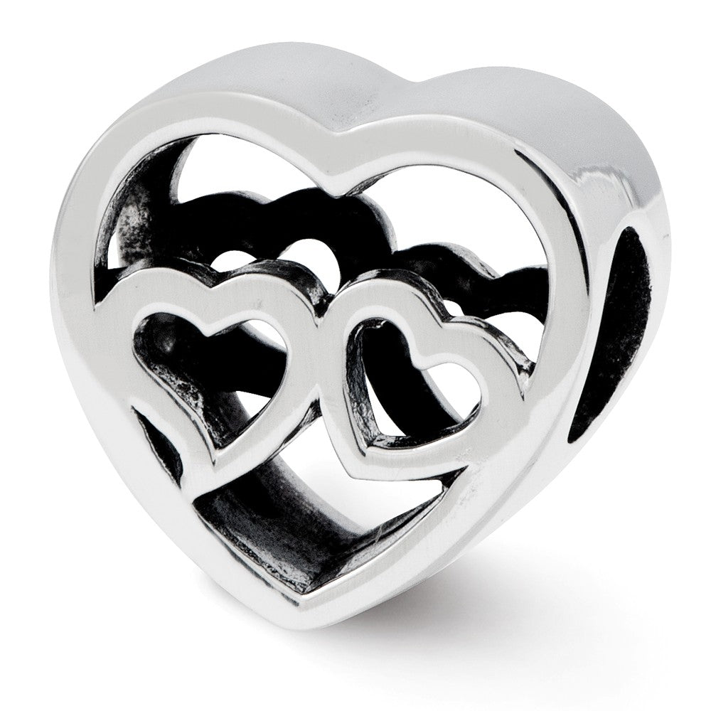 Sterling Silver Two Hearts One Love Bead Charm, 10mm, Item B12157 by The Black Bow Jewelry Co.