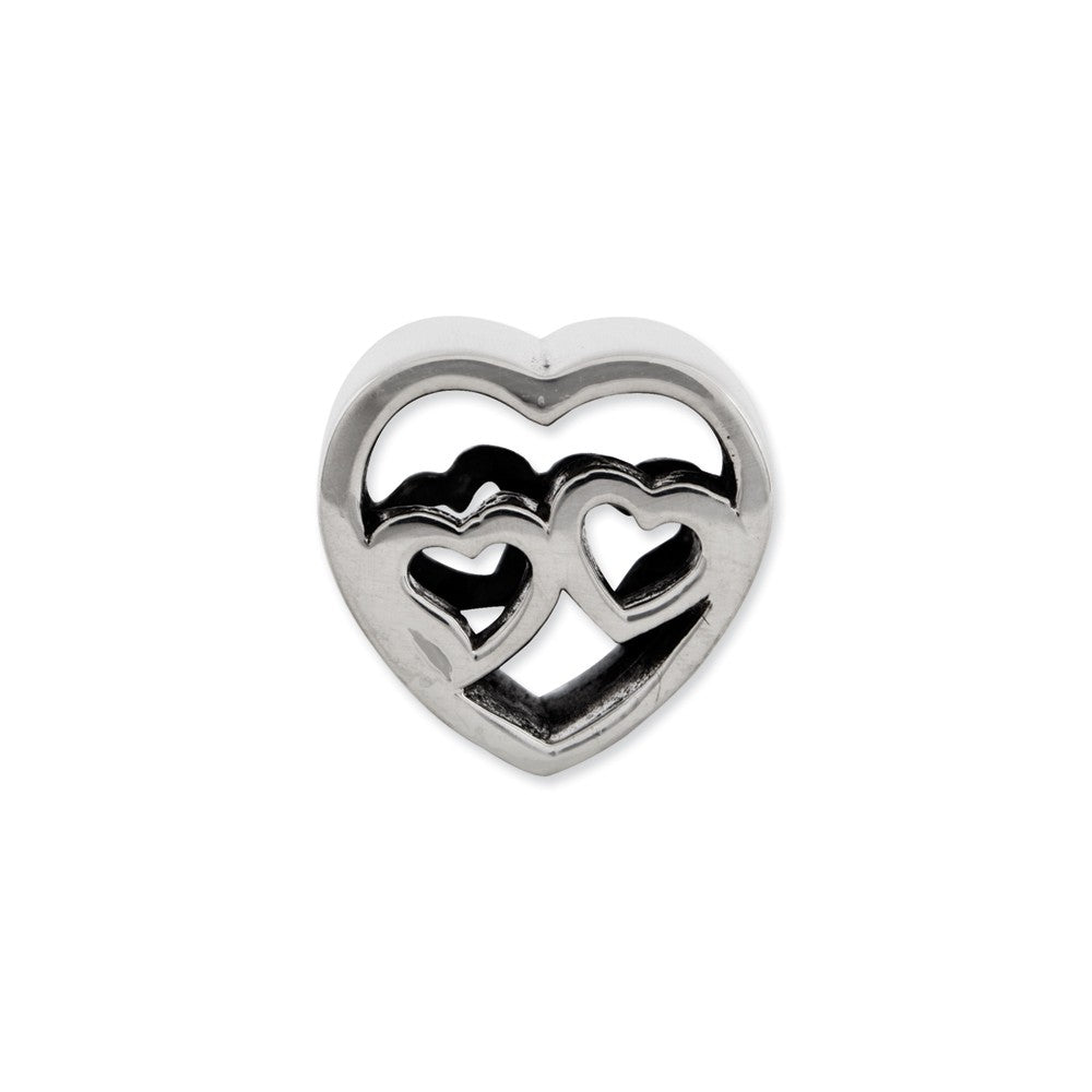 Alternate view of the Sterling Silver Two Hearts One Love Bead Charm, 10mm by The Black Bow Jewelry Co.