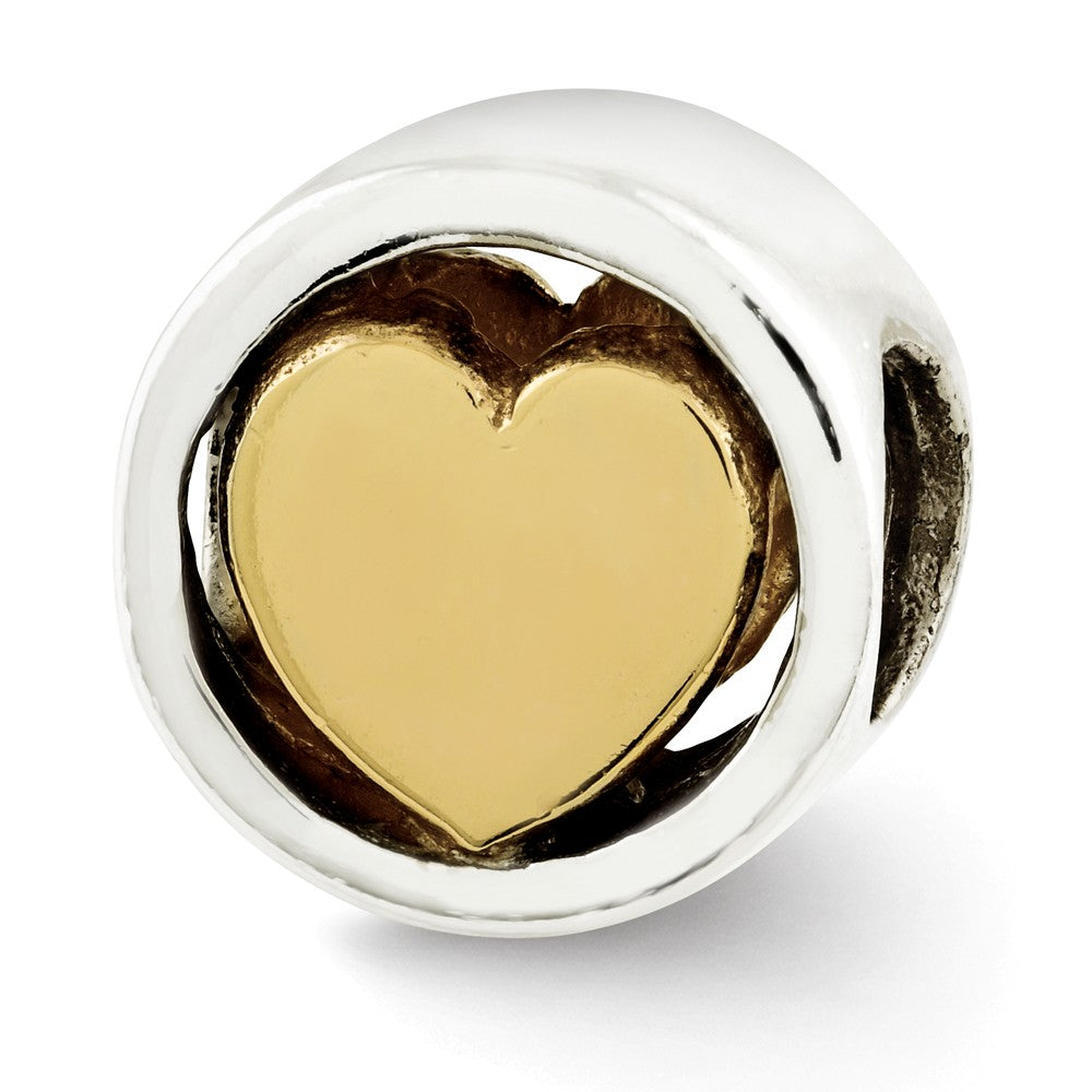 9mm 14k Gold-plated Heart Sterling Silver Cylinder Bead Charm, Item B12161 by The Black Bow Jewelry Co.