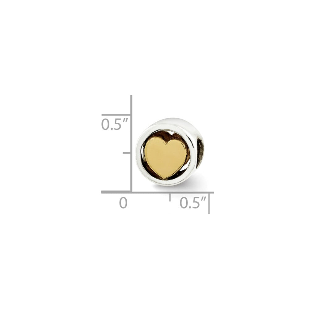 Alternate view of the 9mm 14k Gold-plated Heart Sterling Silver Cylinder Bead Charm by The Black Bow Jewelry Co.