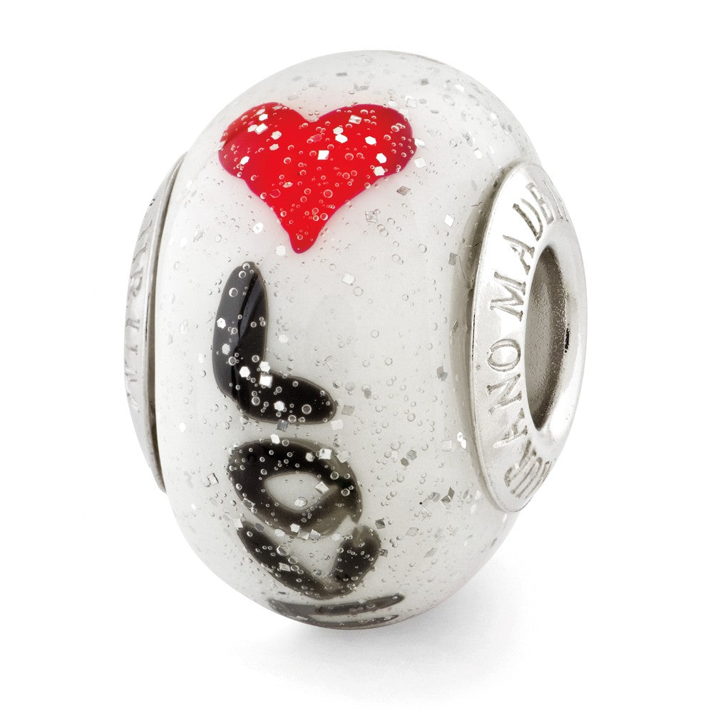 Alternate view of the Sterling Silver &amp; Italian Murano Glass Love Script w/Hearts Bead Charm by The Black Bow Jewelry Co.