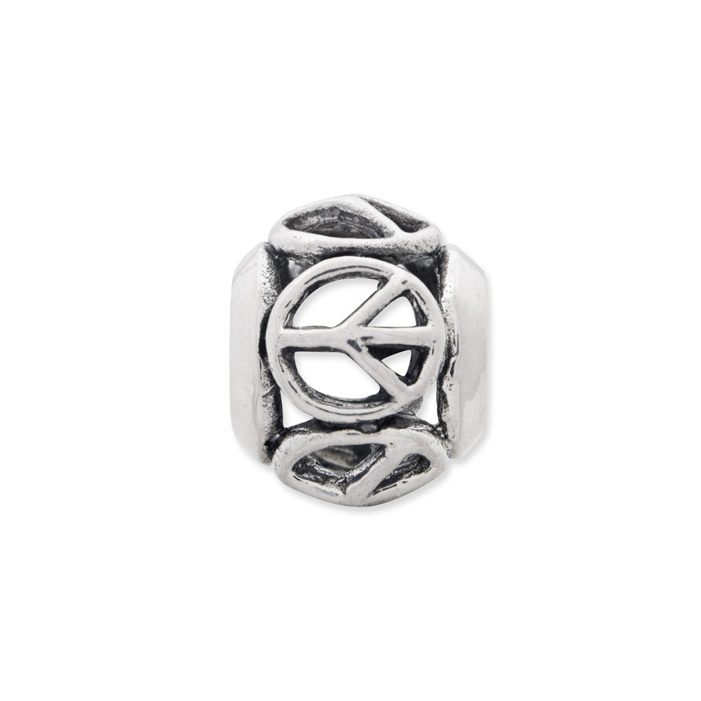 Alternate view of the Antiqued Sterling Silver Peace Sign Bead Charm by The Black Bow Jewelry Co.