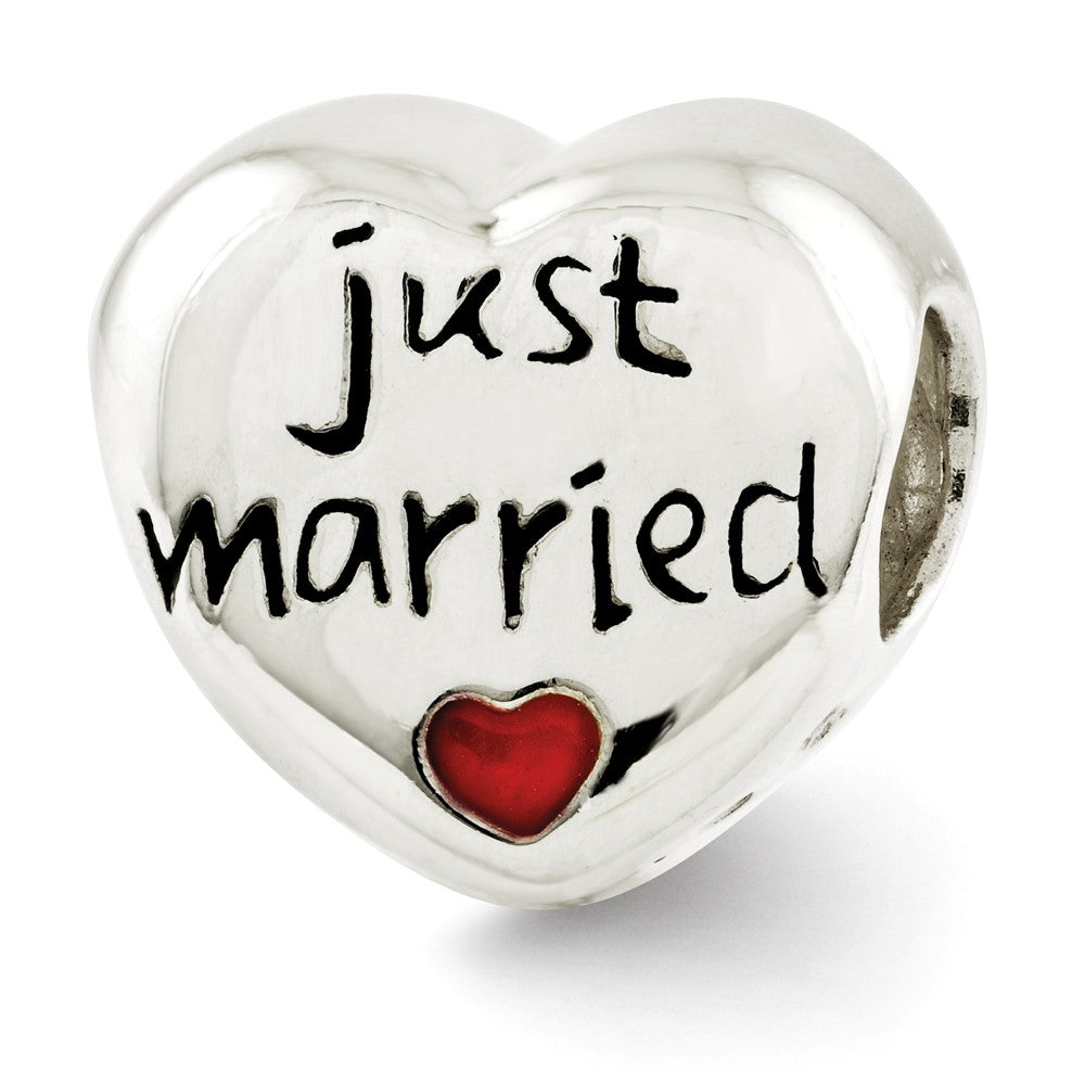 Sterling Silver and Enameled Just Married Heart Bead Charm, Item B12171 by The Black Bow Jewelry Co.