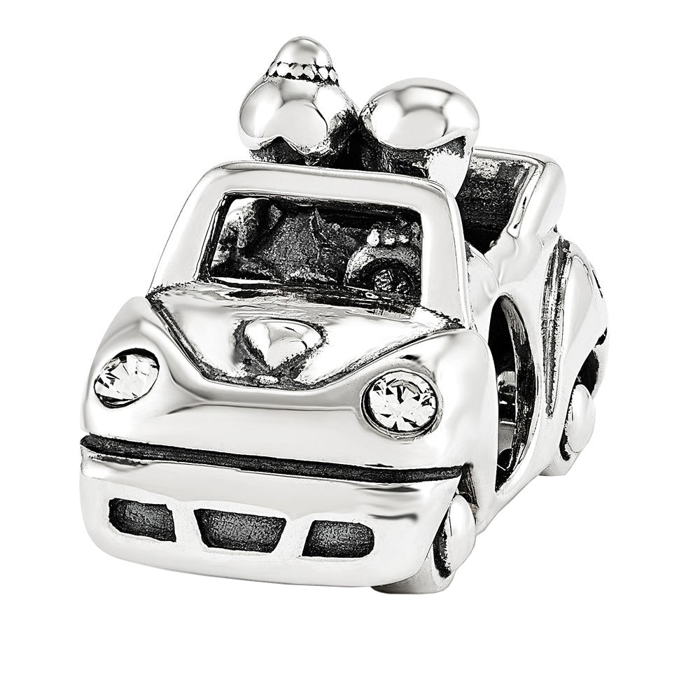Sterling Silver &amp; Crystal Just Married Bride &amp; Groom Car Bead Charm, Item B12175 by The Black Bow Jewelry Co.