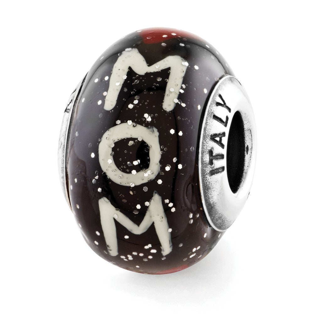 Sterling Silver &amp; Black Italian Murano Glass Mom &amp; Hearts Bead Charm, Item B12177 by The Black Bow Jewelry Co.
