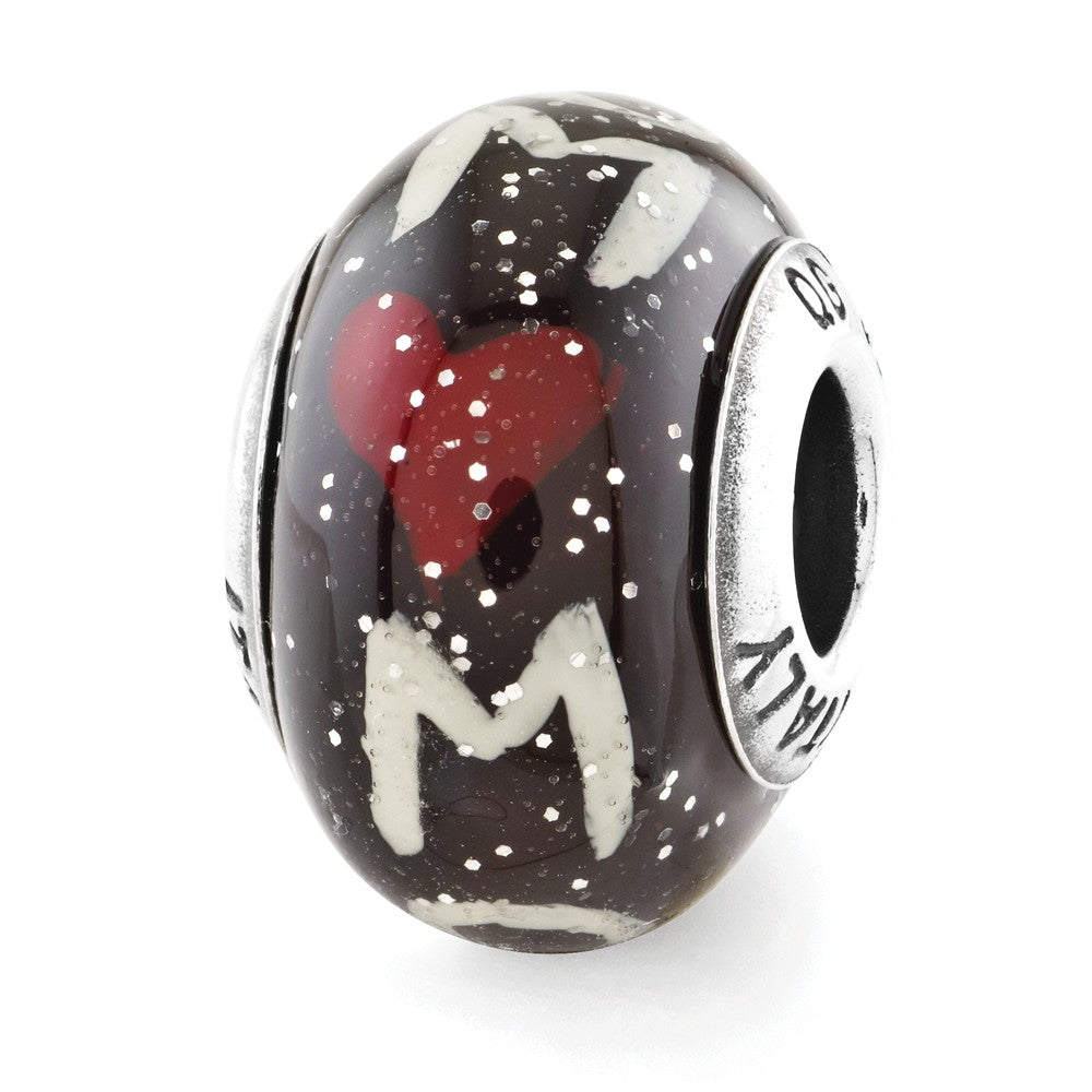 Alternate view of the Sterling Silver &amp; Black Italian Murano Glass Mom &amp; Hearts Bead Charm by The Black Bow Jewelry Co.