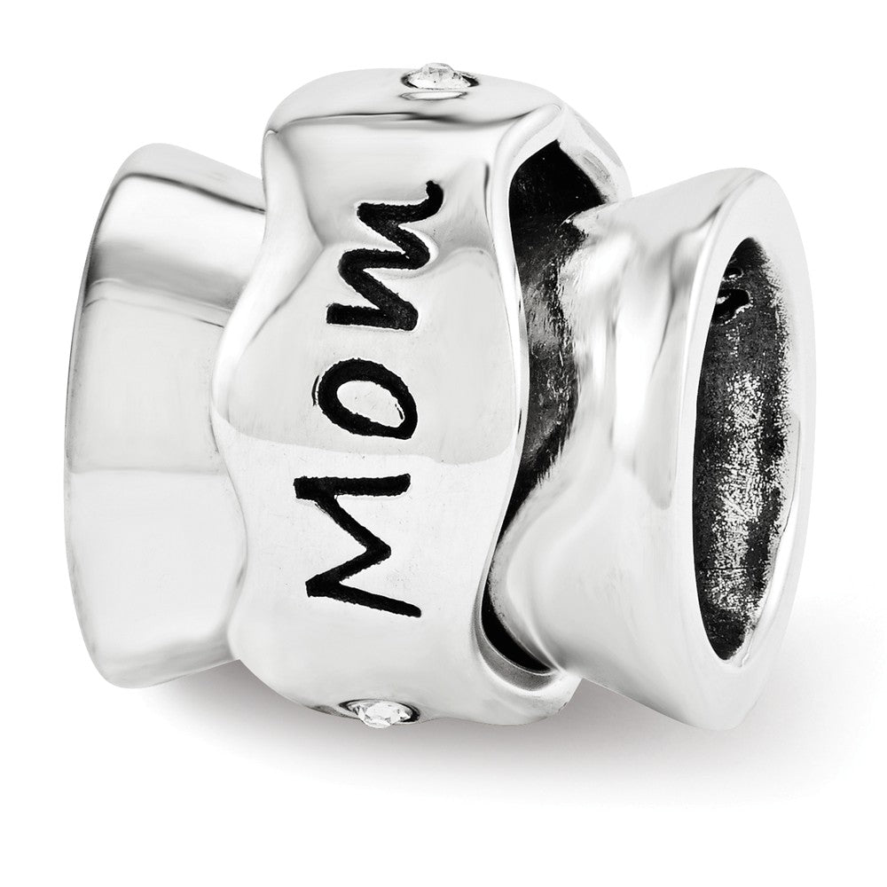 Sterling Silver and Crystal Mom I Love You Spinner Bead Charm, Item B12181 by The Black Bow Jewelry Co.