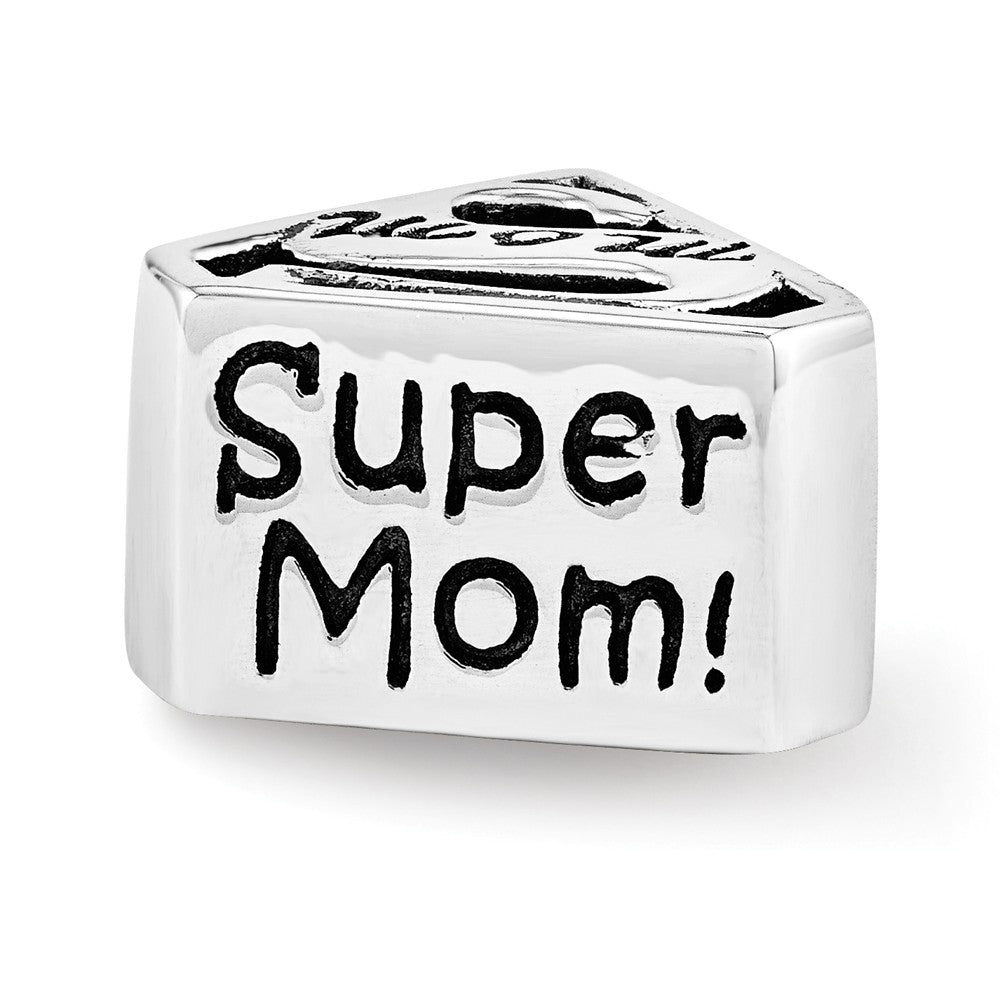 Alternate view of the Sterling Silver Super Mom Shield Bead Charm by The Black Bow Jewelry Co.
