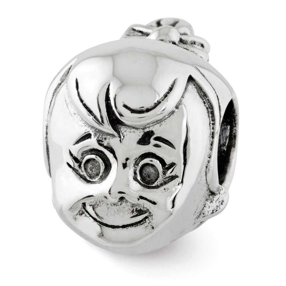 Sterling Silver Little Girl&#39;s Head with Ponytail Bead Charm, Item B12193 by The Black Bow Jewelry Co.