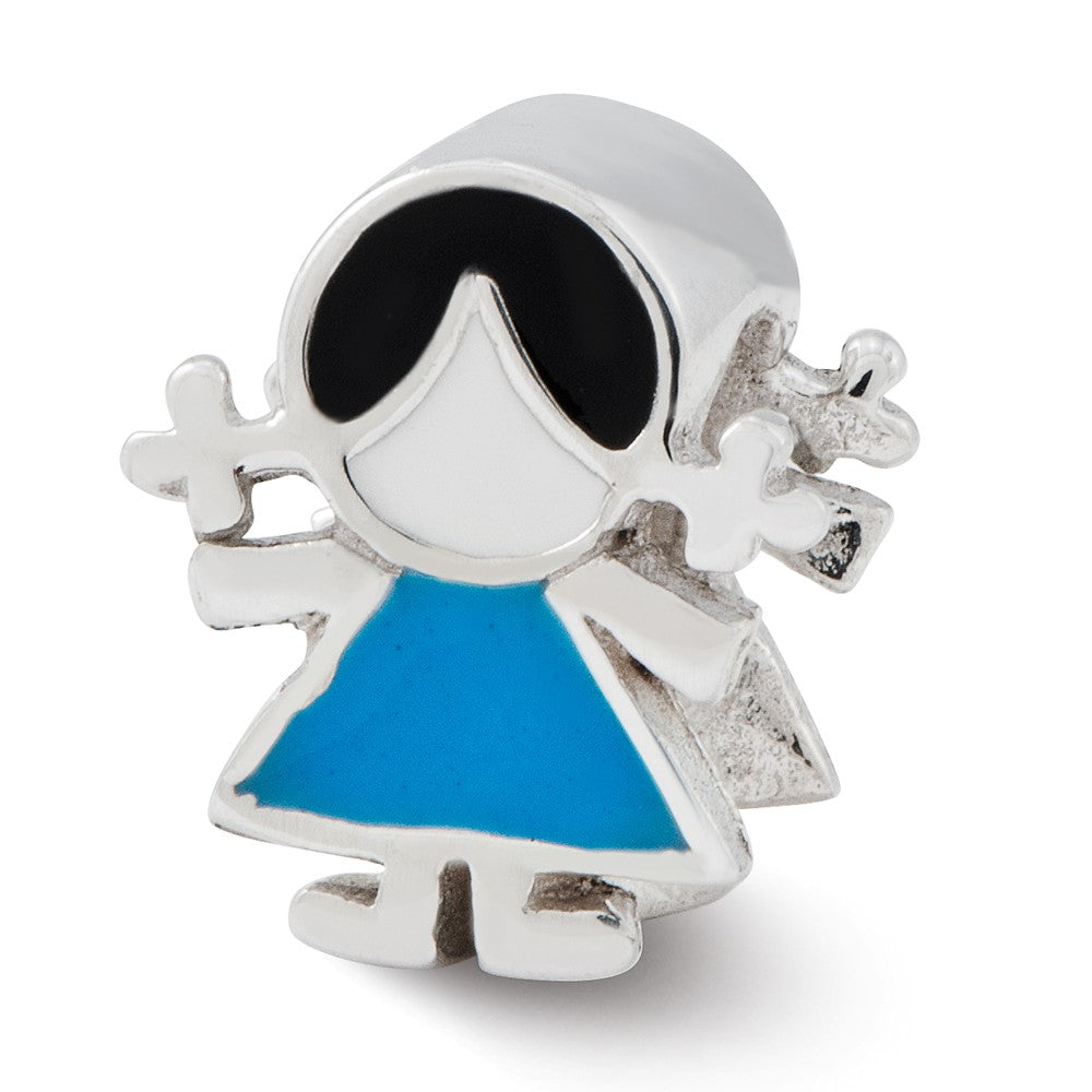 Sterling Silver &amp; Enameled Blue Dress Girl Bead Charm, Item B12197 by The Black Bow Jewelry Co.