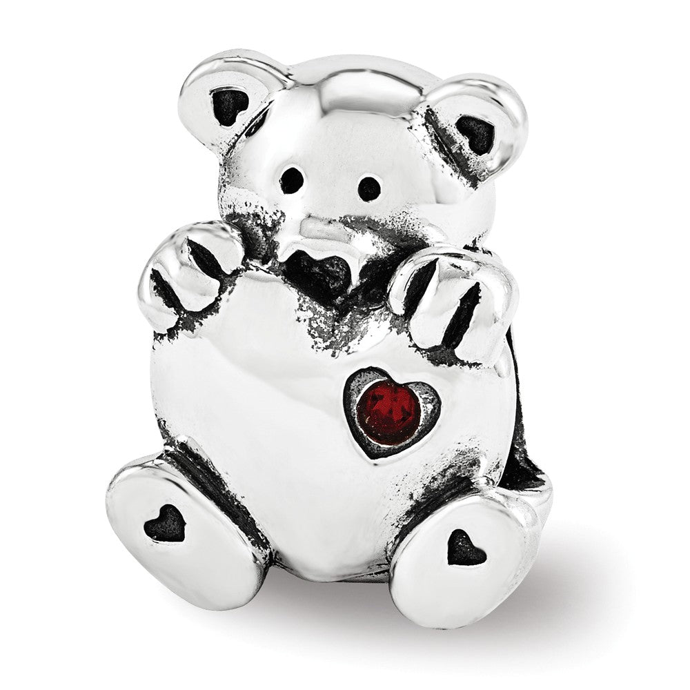Sterling Silver &amp; Red Crystal Teddy Bear with Heart Bead Charm, Item B12199 by The Black Bow Jewelry Co.