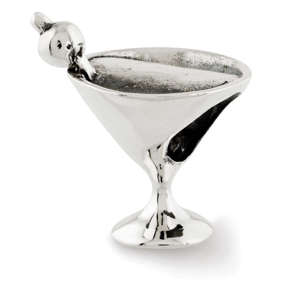 Sterling Silver Martini Glass Bead Charm, Item B12206 by The Black Bow Jewelry Co.