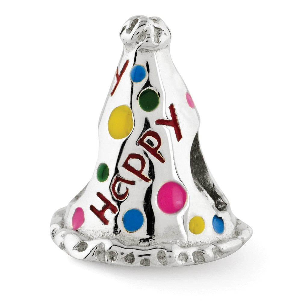Sterling Silver and Enamel Happy Birthday Hat Bead Charm, Item B12213 by The Black Bow Jewelry Co.