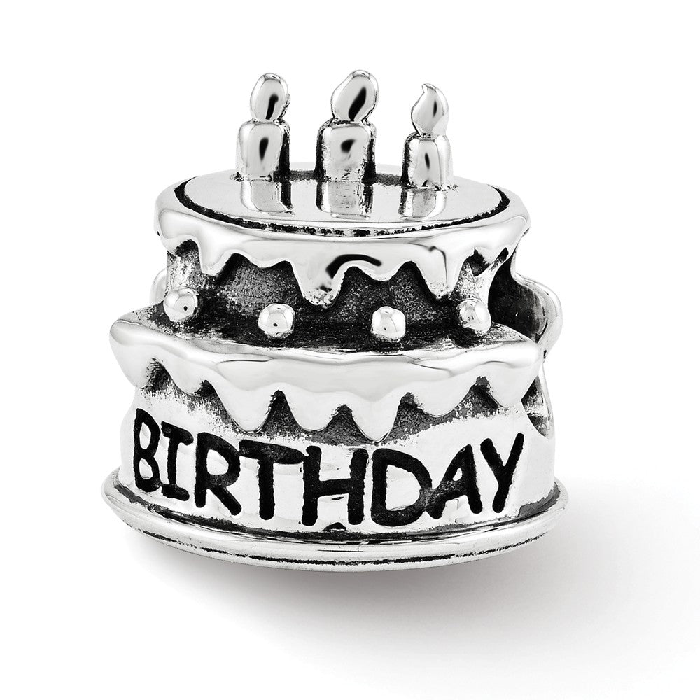 Alternate view of the Happy Birthday Cake Bead Charm in Antiqued Sterling Silver by The Black Bow Jewelry Co.