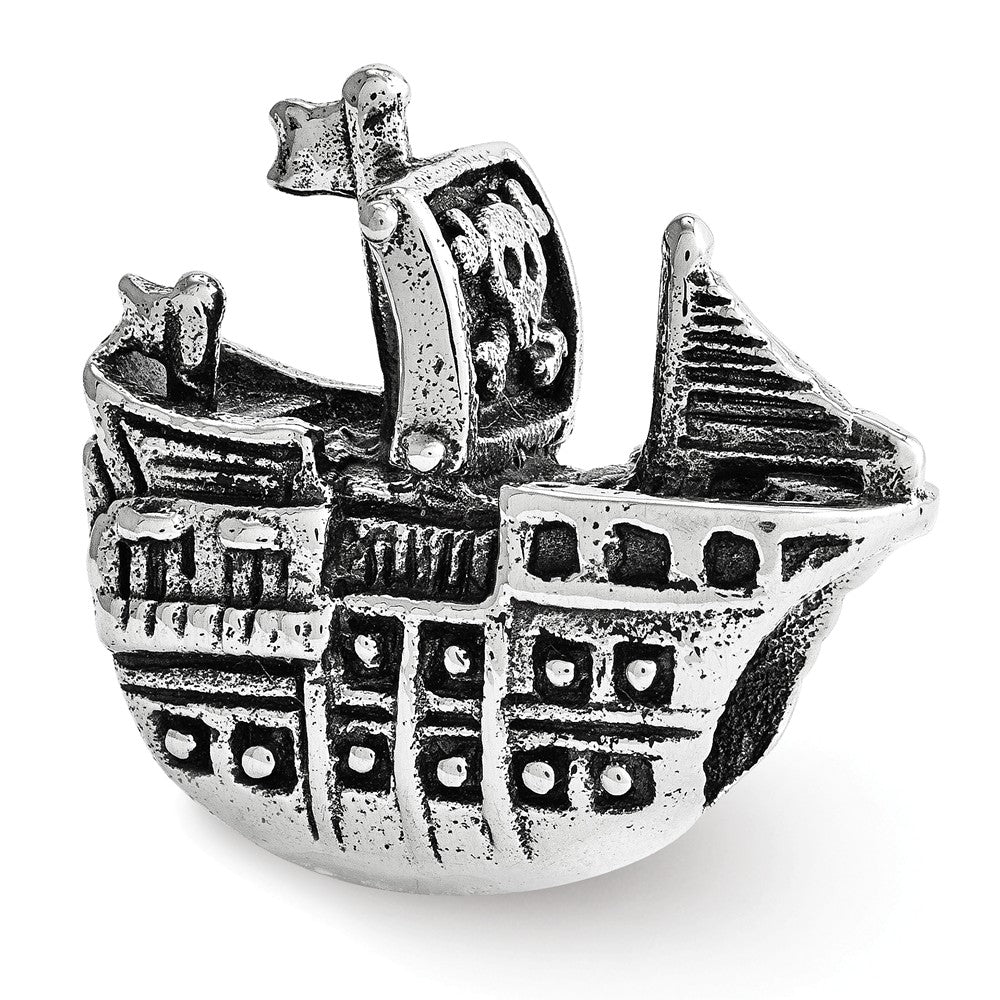 Pirate Ship Bead Charm in Antiqued Sterling Silver, Item B12221 by The Black Bow Jewelry Co.