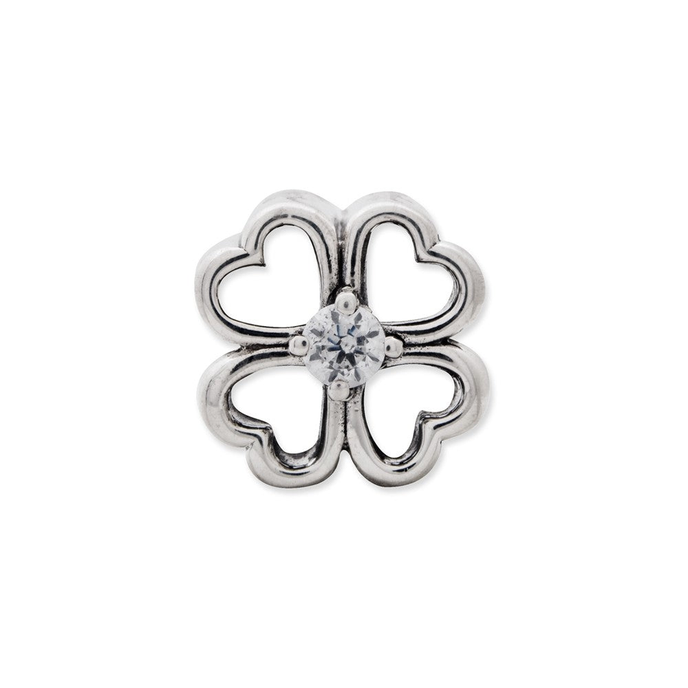 Alternate view of the Four Leaf Heart Clover Cubic Zirconia and Sterling Silver Bead Charm by The Black Bow Jewelry Co.