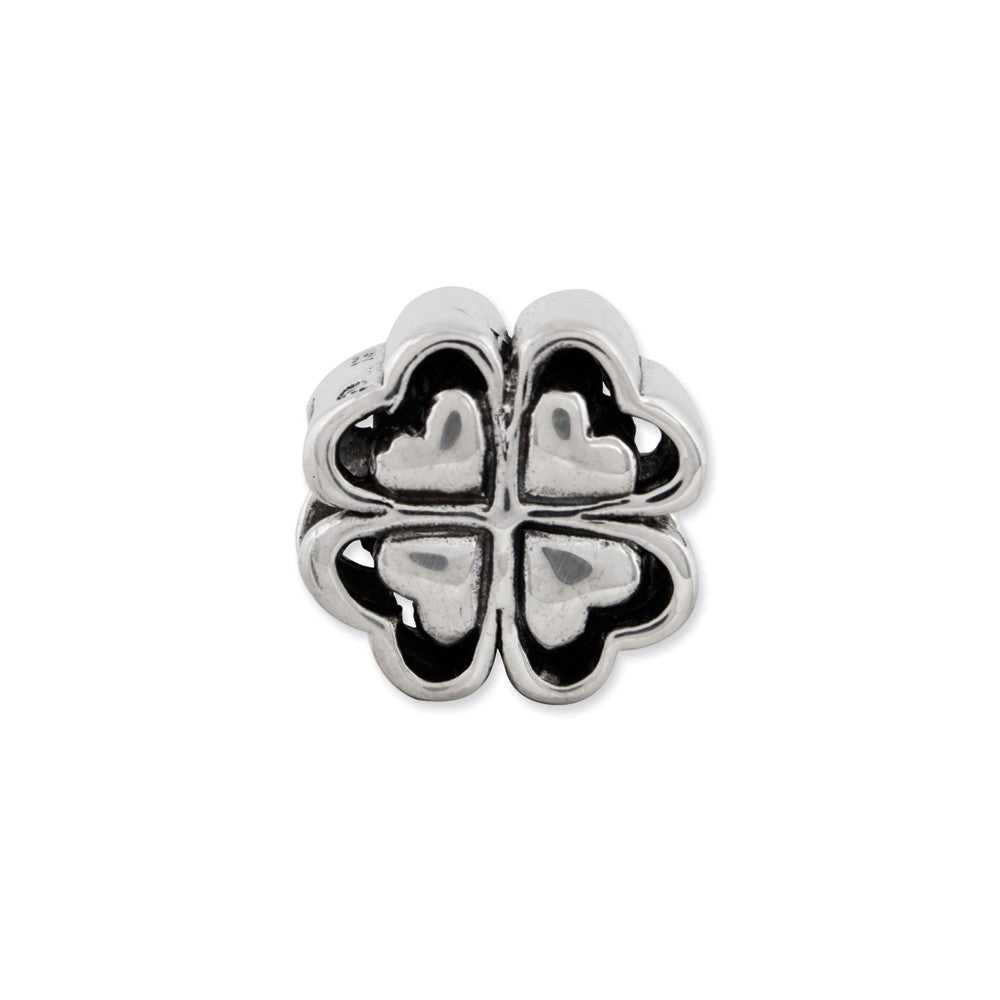 Alternate view of the Four Leaf Heart Clover Bead Charm in Antiqued Sterling Silver by The Black Bow Jewelry Co.