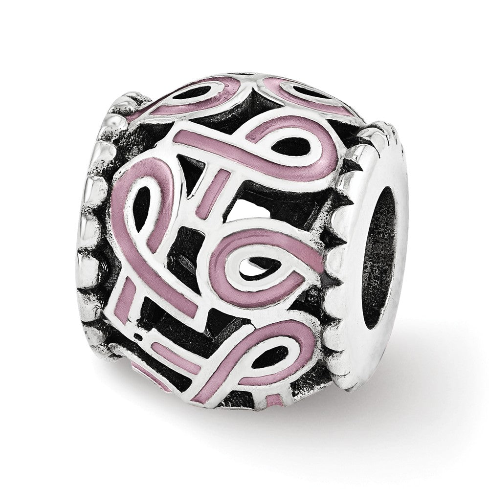 Sterling Silver, Pink Enamel Awareness Ribbon Bead Charm, Item B12236 by The Black Bow Jewelry Co.
