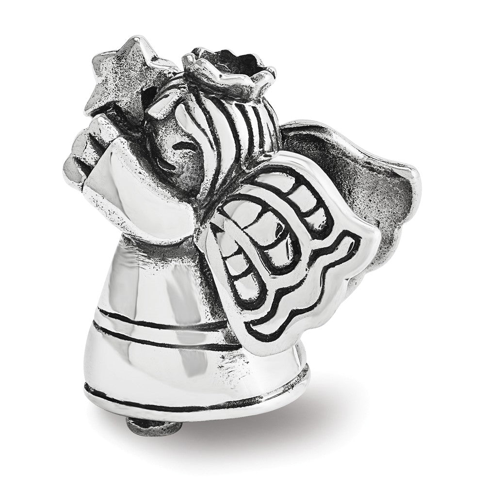Christmas Angel Bead Charm in Antiqued Sterling Silver, Item B12241 by The Black Bow Jewelry Co.