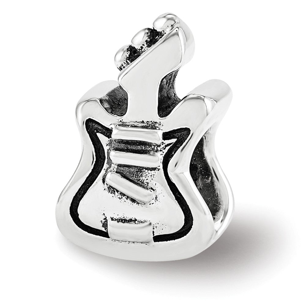 Guitar Bead Charm in Antiqued Sterling Silver, Item B12251 by The Black Bow Jewelry Co.