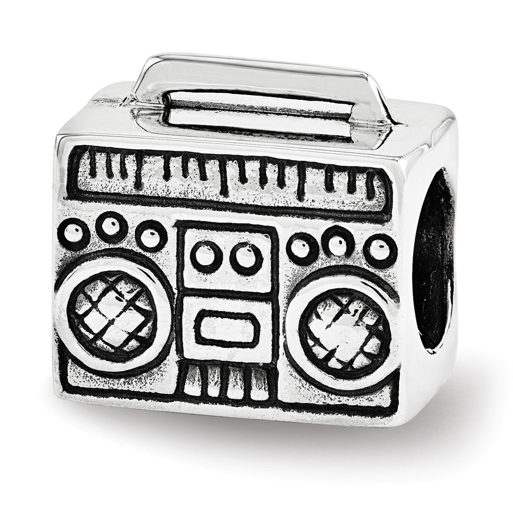Boombox Bead Charm in Antiqued Sterling Silver, Item B12252 by The Black Bow Jewelry Co.