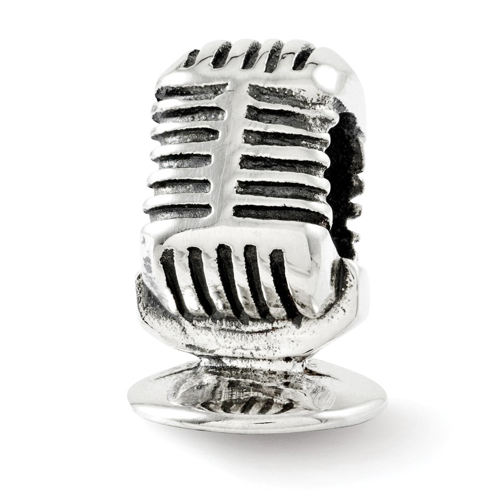 Microphone Bead Charm in Antiqued Sterling Silver, Item B12253 by The Black Bow Jewelry Co.