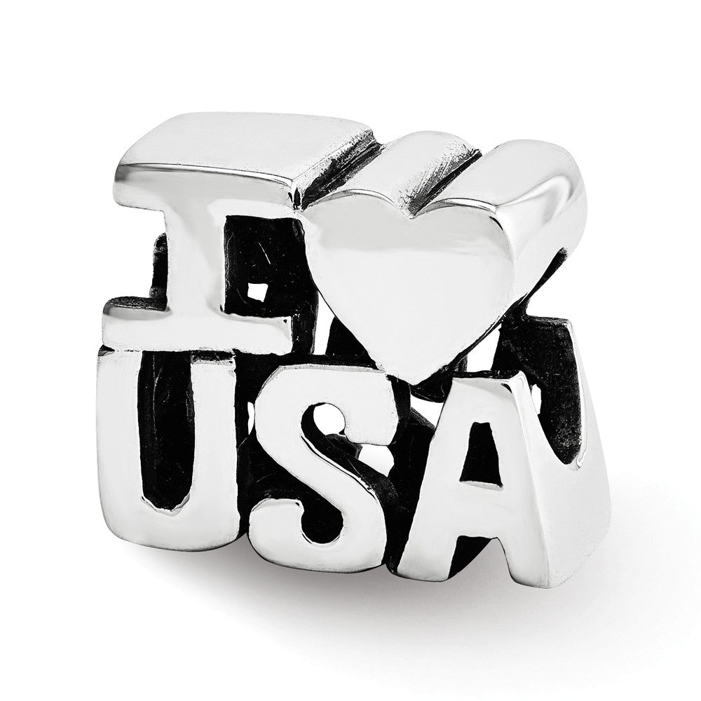Sterling Silver I Heart USA Bead Charm, Item B12265 by The Black Bow Jewelry Co.