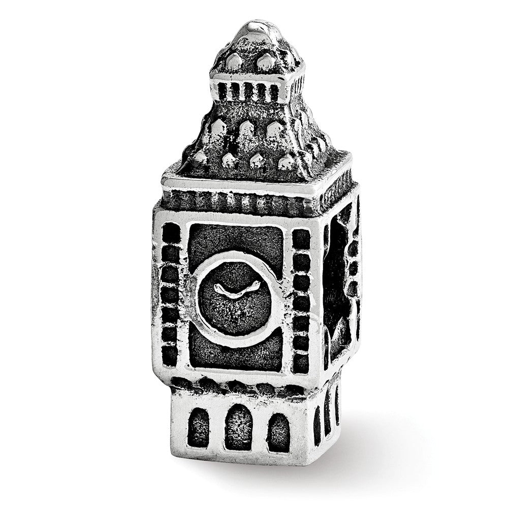 Big Ben Clock Tower Bead Charm in Antiqued Sterling Silver, Item B12266 by The Black Bow Jewelry Co.