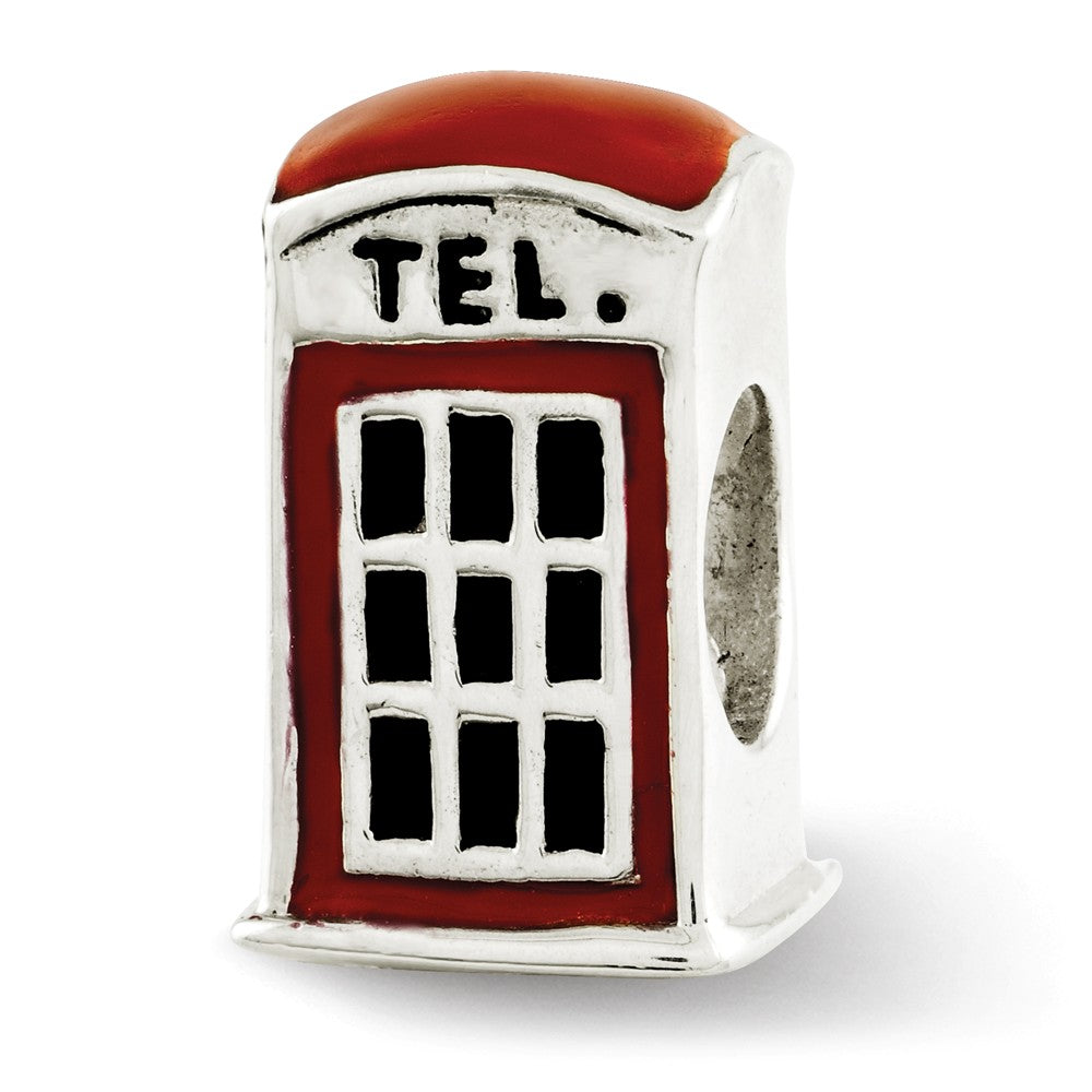 Sterling Silver Red Enameled Telephone Booth Bead Charm, Item B12267 by The Black Bow Jewelry Co.
