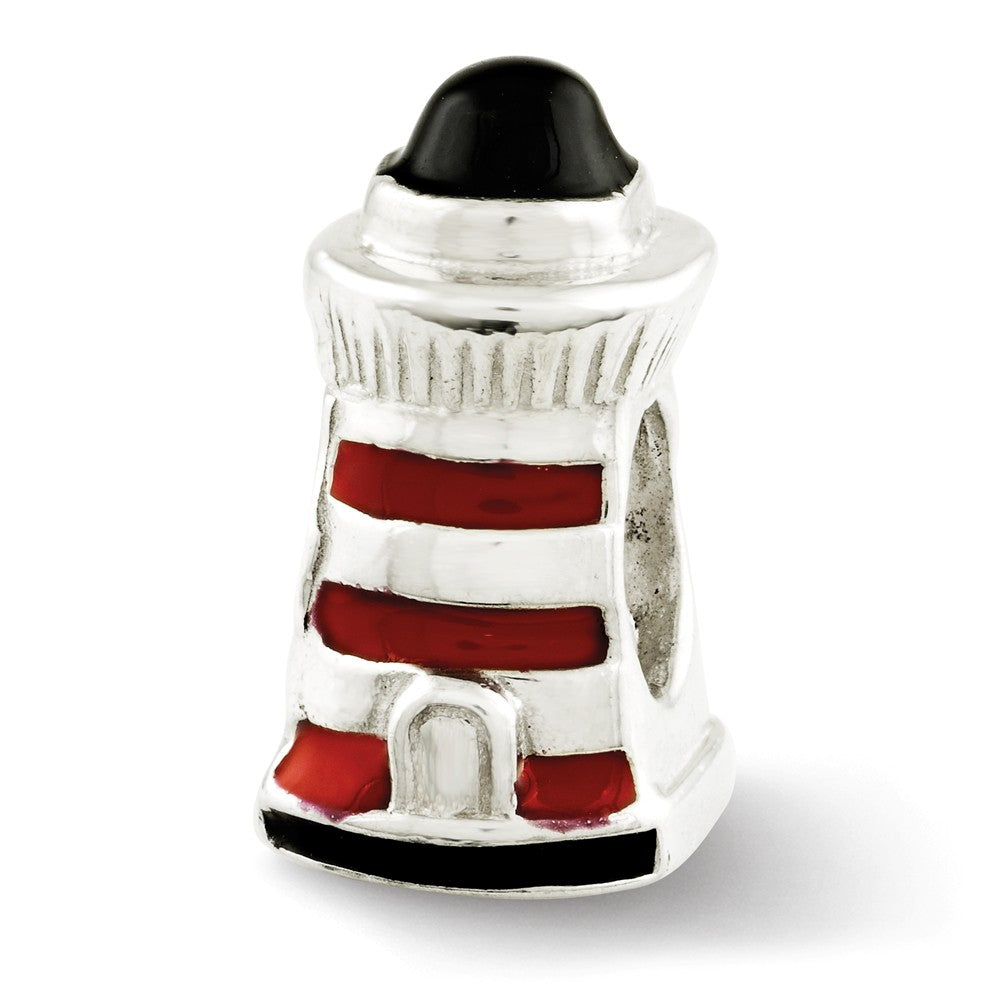 Sterling Silver Enameled Lighthouse Bead Charm, Item B12268 by The Black Bow Jewelry Co.