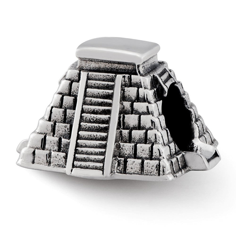 3D Chichen Itza Pyramid Bead Charm in Antiqued Sterling Silver, Item B12270 by The Black Bow Jewelry Co.