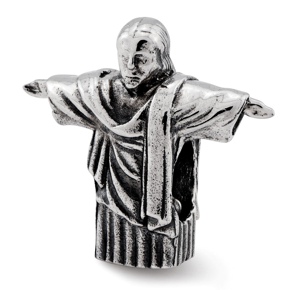 3D Christ the Redeemer Bead Charm in Antiqued Sterling Silver, Item B12277 by The Black Bow Jewelry Co.