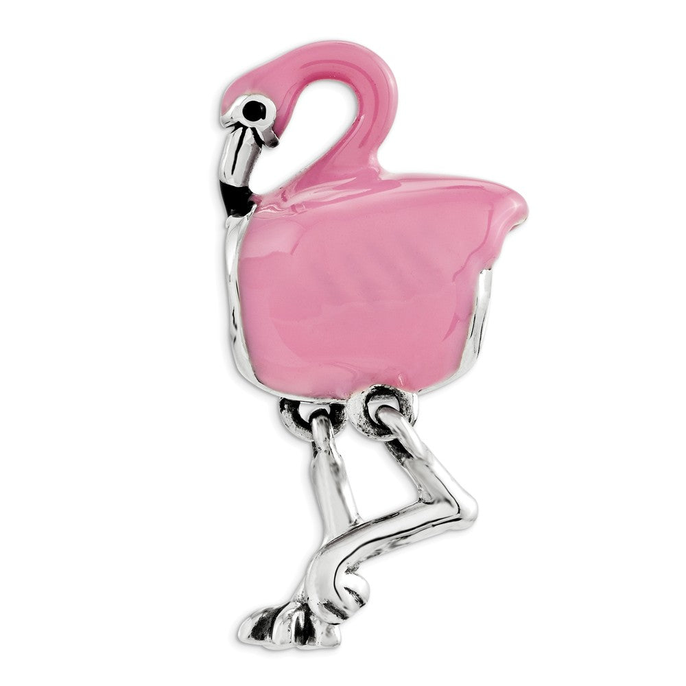 Alternate view of the Sterling Silver Pink Enamel Flamingo Dangle Bead Charm by The Black Bow Jewelry Co.