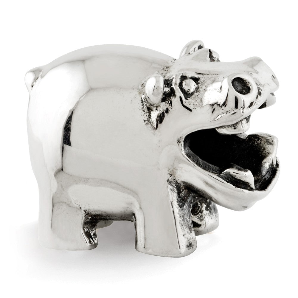 Sterling Silver 3D Hippo Bead Charm, 12mm, Item B12287 by The Black Bow Jewelry Co.