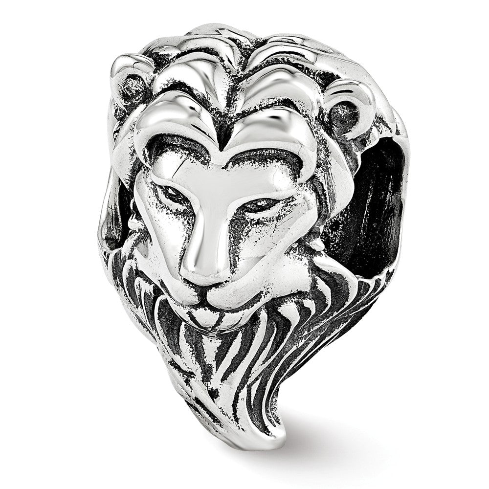 Antiqued Sterling Silver Lion&#39;s Head Bead Charm, Item B12288 by The Black Bow Jewelry Co.