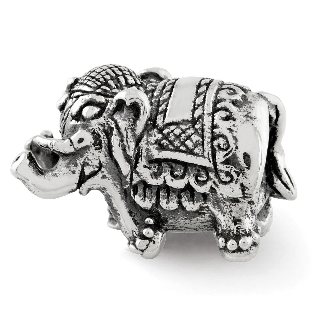 Double Sided Circus Elephant Bead Charm in Antiqued Sterling Silver, Item B12289 by The Black Bow Jewelry Co.