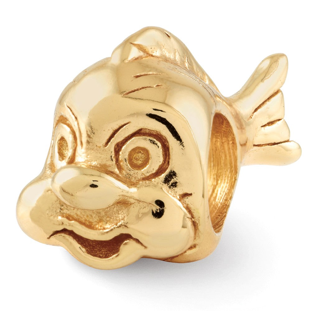 Animated Fish Bead Charm in 14k Yellow Gold Plated Sterling Silver, Item B12291 by The Black Bow Jewelry Co.