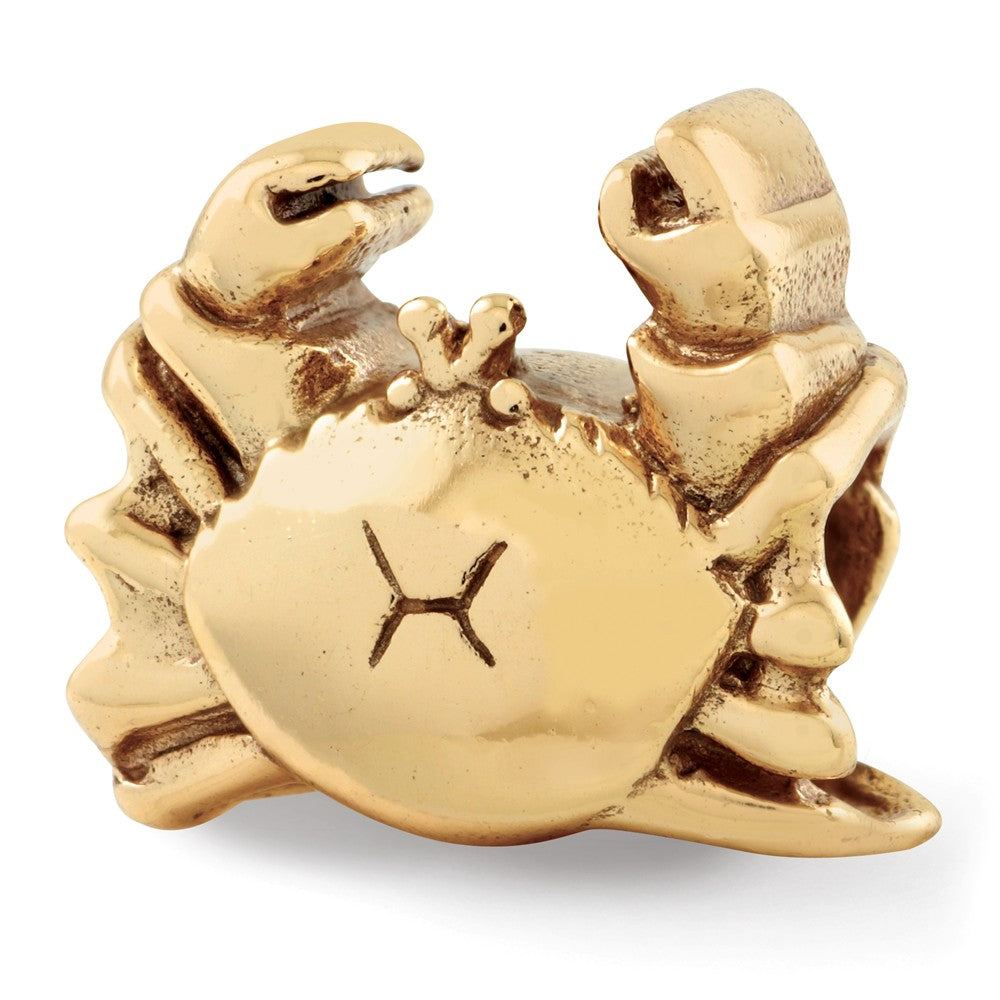 Crab Bead Charm in 14k Yellow Gold Plated Sterling Silver, Item B12293 by The Black Bow Jewelry Co.
