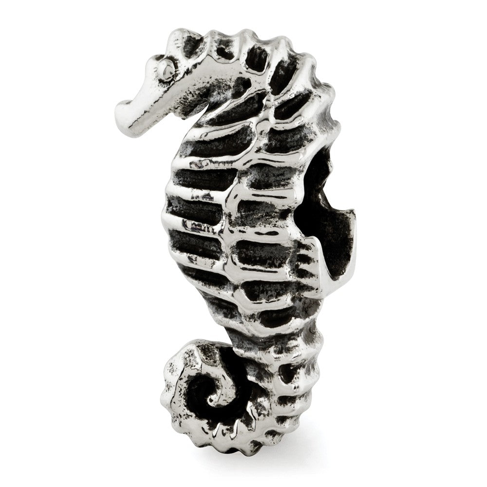 Antiqued Sterling Silver 3D Seahorse Bead Charm, Item B12295 by The Black Bow Jewelry Co.