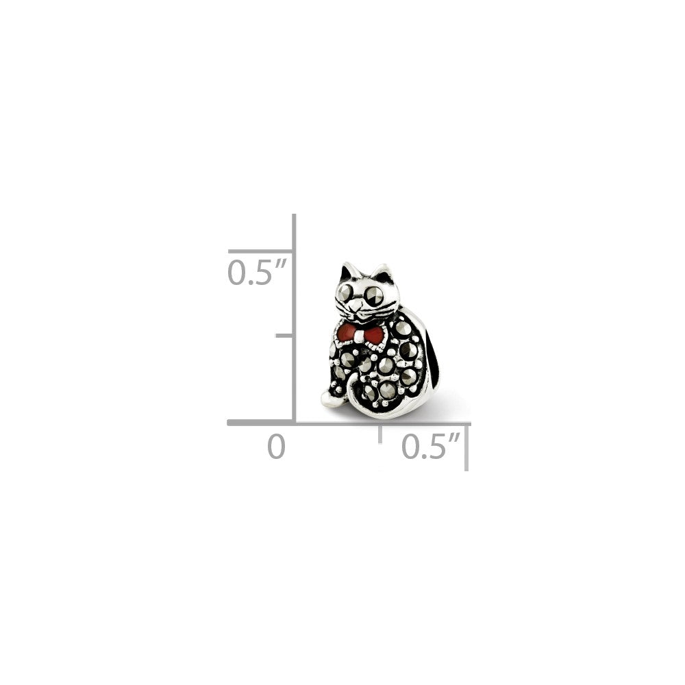 Alternate view of the Sterling Silver, Enamel &amp; Marcasite Cat with Red Bow Bead Charm by The Black Bow Jewelry Co.