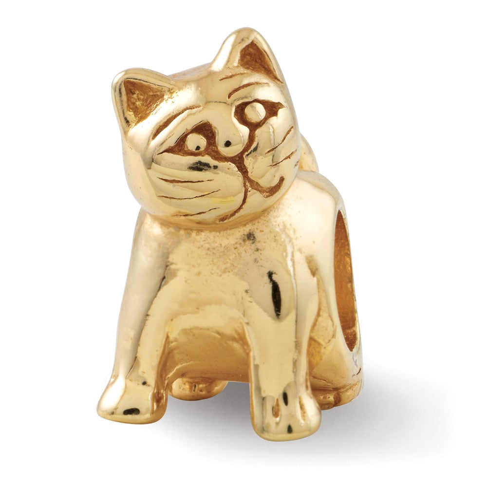 Cute Kitten Bead Charm in 14k Yellow Gold Plated Sterling Silver, Item B12300 by The Black Bow Jewelry Co.