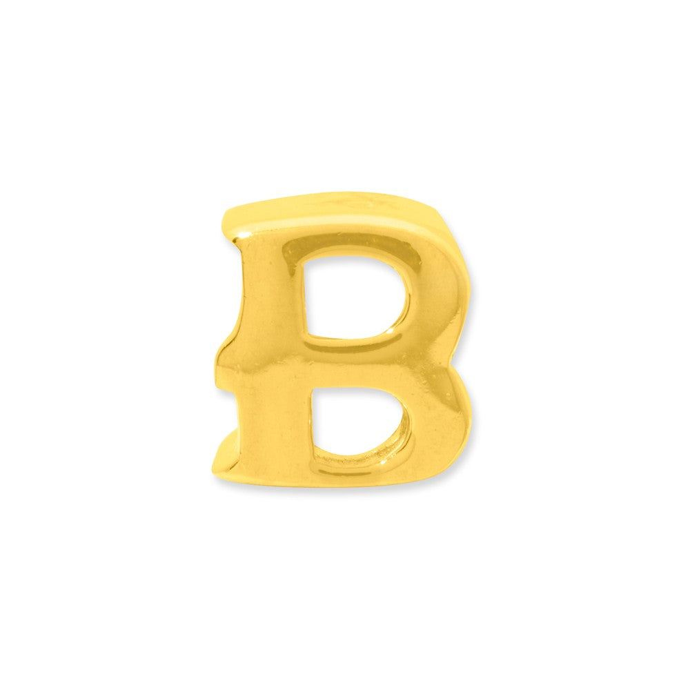 Alternate view of the Letter B Bead Charm in 14k Yellow Gold Plated Sterling Silver by The Black Bow Jewelry Co.