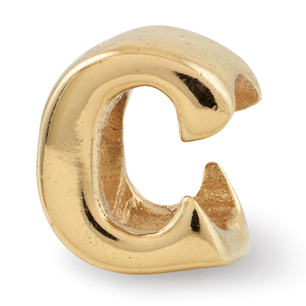 Letter C Bead Charm in 14k Yellow Gold Plated Sterling Silver, Item B12315 by The Black Bow Jewelry Co.