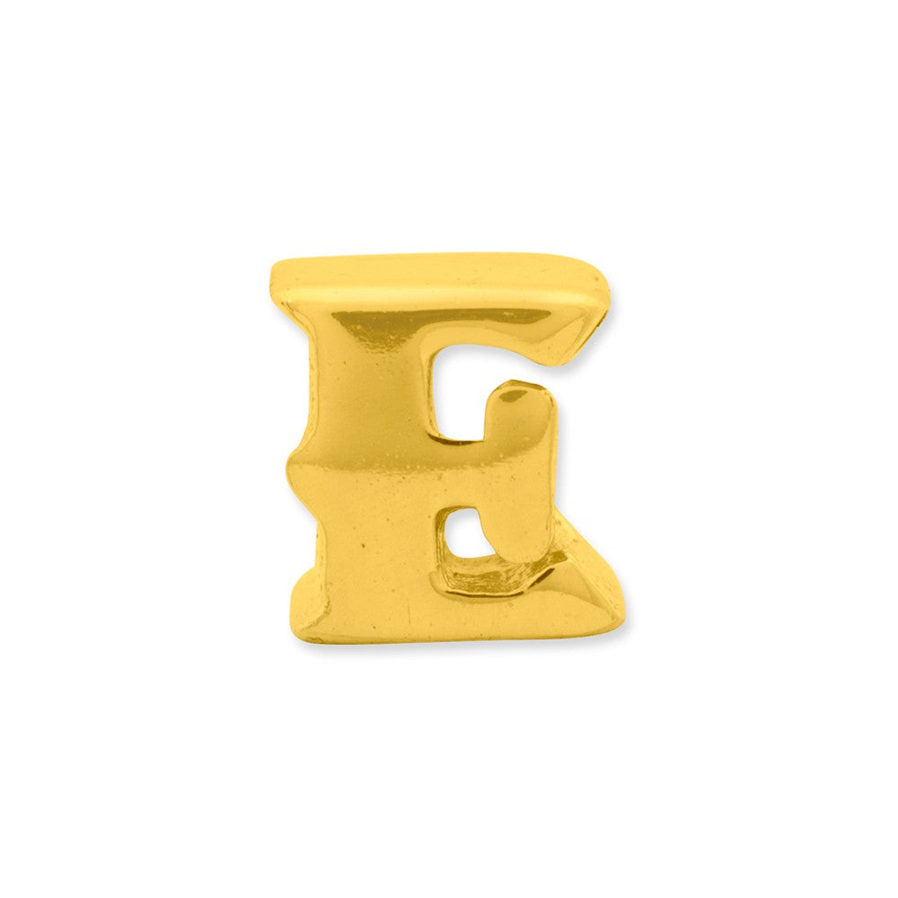 Alternate view of the Letter E Bead Charm in 14k Yellow Gold Plated Sterling Silver by The Black Bow Jewelry Co.